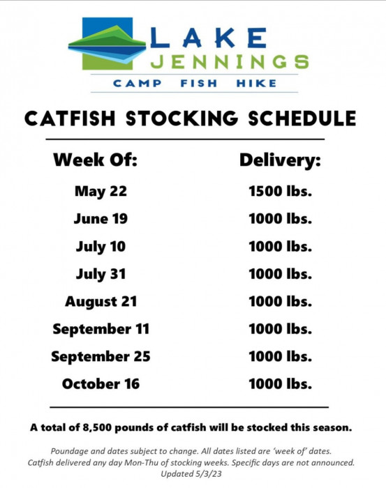 Lake Jennings catfish stocking schedule 2023.jpg